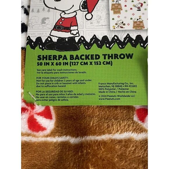 PEANUTS Snoopy Sherpa Backed Throw Blanket Gingerbread House Christmas 50X60” - Picture 3 of 15